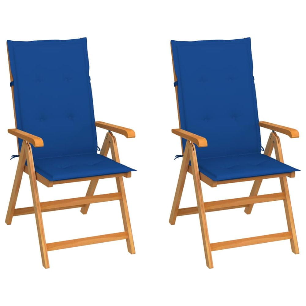 Vidaxl Záhradné stoličky 2 ks, kráľovsky modré podložky, tíkový masív